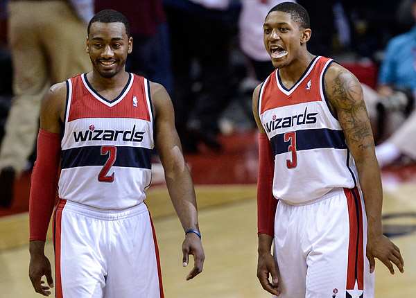 John Wall (left) and Bradley Beal have the Wizards contending for the No. 3 seed in the East. (Toni L. Sandys/The Washington Post via Getty Images)
